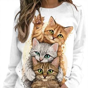 Sudaderas y Hoodies al Por Mayor a Precios Competitivos para Mujer, MOQ Bajo, Cuello Redondo, Manga Larga, Corte Clásico, Sudaderas con Estampado de Gato - Product Image 1