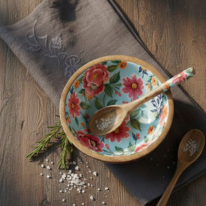 Juego de Cuchara y Tazón para Servir de Madera Hechos a Mano con Mosaico de Margaritas, Decoración Floral Moderna para Cocina, Ecológico, Embalaje sin Plástico - Product Image 2