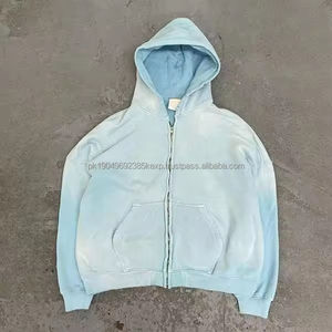 Chaqueta con capucha y cremallera personalizada sudaderas de rizo francés de algodón en blanco con cremallera completa vintage lavado ácido sudaderas con capucha desgastadas para hombres - Product Image 3