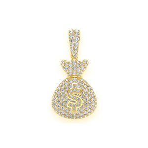 Colgante de Oro Sólido 10K Personalizado con Diamante Cultivado en Laboratorio, Diseño Geométrico de Bolsa de Dinero, Lujo Hip Hop Rapper Bling, Amuletos Unisex, Dólar Iced - Product Image 1