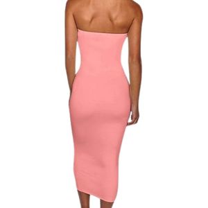 Vestido largo sexy de playa para mujer, sin tirantes, estilo tubo, ajustado, color rosa sólido, elástico, de algodón y spandex, corte ajustado. - Product Image 1