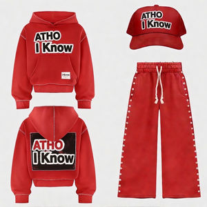 Ensemble sweat à capuche et pantalon de survêtement unisexe en coton 100% personnalisé, style streetwear vintage, coupe ample, 2 pièces, avec fermeture éclair, effet vieilli, délavé à l'acide et strass - Product Image 4