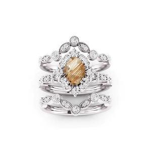 Nuevo diseño de lujo, Cuarzo rutilado Natural dorado, corte ovalado, juego de anillos de plata de ley 925, anillo de compromiso de moda de oro amarillo - Product Image 2
