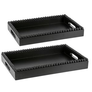 Hot Selling <b>Black</b> Wooden <b>Serving</b> <b>Tray</b> Set of Two with Beaded Edges for Snacks Drinks Party Kitchen Dining Table Elegant Stylish - Product Image 1