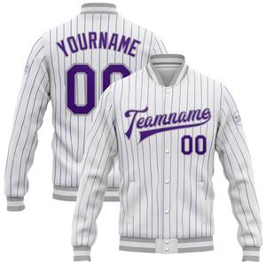 Veste d'hiver personnalisée en tissu de laine antibactérien à rayures blanches, col montant, avec patchs brodés - Product Image 1