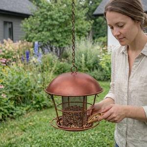 Mangeoire à oiseaux en cuivre au design moderne, faite à la main, pour jardin extérieur, boîte de rangement pour aliments, bols à nourriture, mangeoires, abreuvoir pour oiseaux - Product Image 6