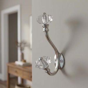 Gancho de Pared Vintage para Abrigos con Perilla de Cristal, Gancho Individual de Metal Estilo Antiguo - Product Image 3
