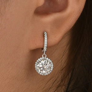 925 Moissanite Classic Halo Round Cut <b>Drop</b> <b>Earrings</b> In Sterling <b>Silver</b> White Gold Plated Moissanite Diamond <b>Earrings</b> for Women's - Product Image 3