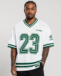 เสื้อฟุตบอลอเมริกันตาข่ายสีขาวสำหรับผู้ชาย Fly Humble คอวี แขนสั้น เบอร์ 07 ระบายอากาศได้ดี แห้งเร็ว ใส่สบายในฤดูร้อน ทรงปกติ - Product Image 3