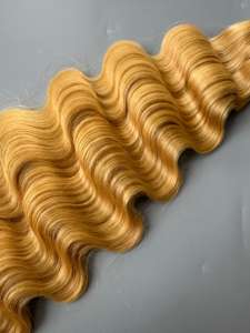 Extensiones de cabello humano vietnamita de trama de rizo profundo de alta calidad, sensación de mano suave, estilo de onda profunda suelta, paquete amarillo Rubio - Product Image 5