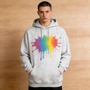 เสื้อฮู้ดดี้ผู้ชายไซส์ใหญ่ สีเทา พิมพ์ลายสาดสี มีกระเป๋า ผ้าฟลีซ สไตล์ลำลอง สตรีทแวร์ - Product Image 3