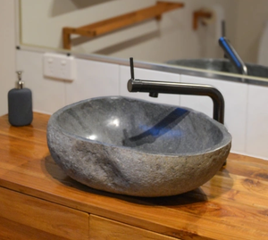 Lavabo de Piedra Natural de Lujo de 40 cm, Ecológico, Contemporáneo, en Forma Redonda Natural, Construcción Duradera - Product Image 2