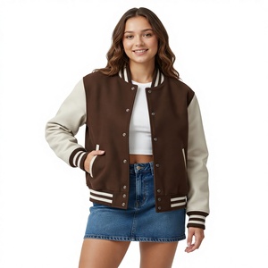 Chaqueta Varsity Corta BROTHERS BOND INDUSTRY para Mujer, Estilo Bomber Casual de Escuela Secundaria, Chaqueta de Béisbol de Invierno con Estampado Moderno Doble - Product Image 4