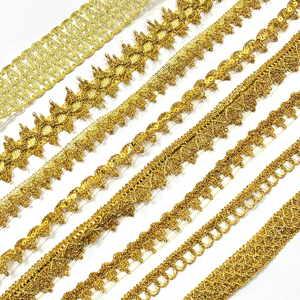 Precio al por mayor, superventas, encaje metálico ecológico personalizado con hilo dorado, lentejuelas con patrón animal, cinta de encaje étnica - Product Image 1