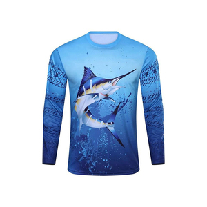 Men's Long Sleeve Fishing Shirt Blue Marlin Print UPF 50 Anti-Uv Polyester Pullover <b>Top</b> - Product Image 1
