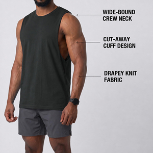 Camiseta sin Mangas Negra para Hombre, Cuello Redondo, Color Sólido, Informal, Transpirable, de Punto, de Poliéster, para Hacer Ejercicio - Product Image 3