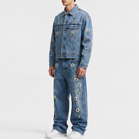 Ensemble de jeans pour homme avec broderie créative, respirant, 100% coton, veste et pantalon, tenue décontractée urbaine