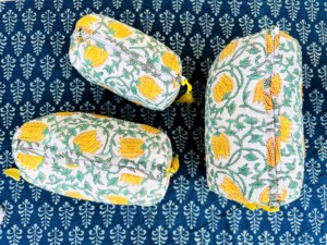 Handmade Large Cotton Zipper Toiletry Bag for Women Floral Quilted Block Print Cosmetic <b>Case</b> Travel Makeup Pouch - Product Image 4