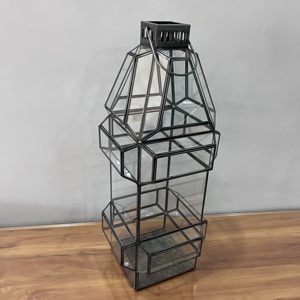 Lanterne en verre géométrique moderne avec cadre en métal, porte-bougie décoratif, lanterne de table pour la maison, mariage, décoration du Ramadan - Product Image 3