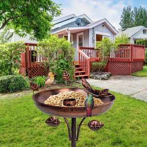 Bain d'oiseaux cascade rectangulaire en fer rustique vintage avec piquet pour la décoration extérieure de jardin, de cour et de terrasse - Product Image 4