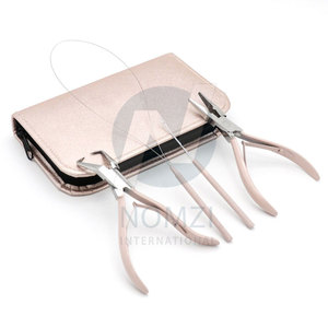 Hair Extension Tools Kit Pink Color Flat <b>Beads</b> Crimping Plier Gold Duckbill Sectioning Clips C-Shape <b>Needles</b> Wig Thread - Product Image 1