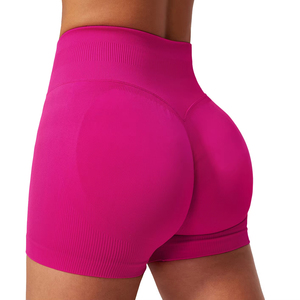 High <b>Waist</b> Solid Color Knitted Compression <b>Shorts</b> For <b>Women</b> Sporty Fit Breathable <b>Elastic</b> <b>Waist</b> Gym Wear - Product Image 3