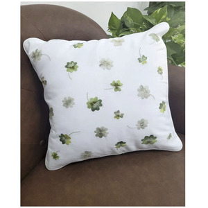 ปลอกหมอนอิงปักลายใบไม้สีเขียวนำโชค แบบสั่งทำขายส่ง พร้อมขอบผ้าฝ้ายสีขาว ปลอกหมอนอิงขนาดใหญ่สำหรับโรงแรมและบ้าน - Product Image 2