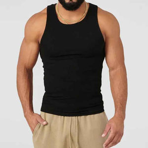 Men's Spandex/Cotton Gym Tank Tops Breathable Knitted Sleeveless V-neck T Shirts Custom Plain Design <b>Dropped</b> Style HIGH - Product Image 4