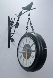 Brass Hanging Wall <b>Clock</b> Antique Style Analog Round <b>Battery</b> Powered Silent Waterproof for Hotel Cafe Living Room - Product Image 2