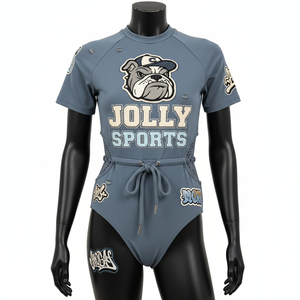 Traje de baño de una pieza para mujer, 200 GSM, poliéster y spandex, tela elástica premium, panel de malla azul, traje de baño con logo personalizado. - Product Image 4