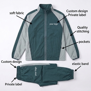 Conjunto de Chaqueta Cortavientos y Pantalones Deportivos de Nailon, Traje Deportivo con Costuras Personalizadas y Tela de Malla - Product Image 4