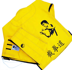 Kimono de BJJ jaune avec bordure noire et logo Yin Yang – Vêtements d'arts martiaux unisexes pour adultes – 100 % coton, coupe classique - Product Image 2