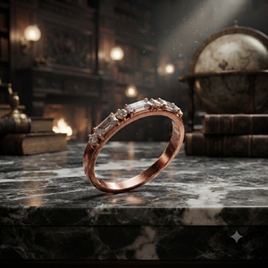 Anillo de Boda de Media Eternidad Personalizado en Oro Rosa con Corte Esmeralda y Diamantes Redondos para Mujer, Apilable, Joyería Fina para Aniversario - Product Image 1