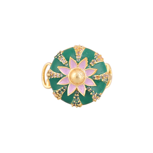 Gold Plated Green Floral Enamel <b>Adjustable</b> Finger <b>Ring</b> for Women Pink Flower Wedding Party Wear Jewelry Gift - Product Image 3