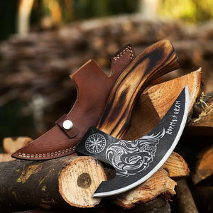 Burraq Couteau à pizza artisanal en acier au carbone, manche en bois de rose, étui en cuir, hache industrielle DIY, tomahawk pour le camping et les activités de plein air - Product Image 2