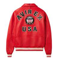 Chaqueta Bomber de Cuero Roja Personalizada para Hombre, con Parche Bordado, Cierre Frontal, Casual, Impermeable, Cortavientos, con Cuello Camisero