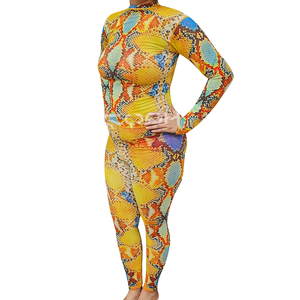 Body completo multicolor con estampado de piel de serpiente para mujer, manga larga, cuello simulado, estilo pitón – OEM/ODM, elástico, ajustado - Product Image 3