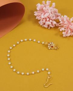 Chaîne de nez plaquée or avec perles Kundan, bijou de mariée pour fiançailles et mariage, design floral en zircon, accessoire de piercing pour femme - Product Image 5