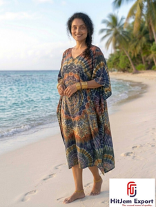<b>Kaftan</b> Dress Women Beach Wear Loose Fit <b>Summer</b> Cover Up Resort Wear Island Vacation Style Soft Fabric Wholesale Supply - Product Image 3
