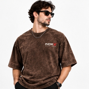 INDEX <b>Men's</b> Oversized Cotton T-Shirt O-Neck <b>Short</b> <b>Sleeve</b> Casual Washed Jersey Fit Regular Length Front Logo Pattern Print - Product Image 3