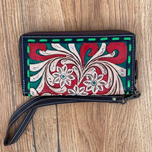 กระเป๋าคลัทช์หนังใส่มือสำหรับผู้หญิงสีแดงกระเป๋าเงินอเนกประสงค์ลายดอกไม้มาใหม่ - Product Image 3