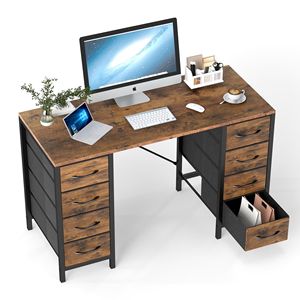 Scrivania per Computer da 47 Pollici con 8 Cassetti in Tessuto, Prese di Corrente e Libreria Convertibile per Ufficio Domestico, Colore Ruggine - Product Image 1