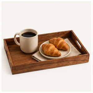 Large Wood Serving Tray With Cutout Handles Eco-Friendly Rectangular Wooden Platter For Breakfast Coffee <b>Table</b> <b>Decor</b> Restaurant - Product Image 2