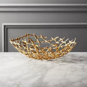 ชามตกแต่งกลางชามอลูมิเนียมในทองเหลืองและสีดำตกแต่งบ้านทรงใบชาม - Product Image 2