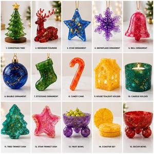 Ornement de Noël en résine scintillante rouge et or, flocon de neige, fait main, décoration suspendue pour arbre, décoration festive pour la maison - Product Image 5