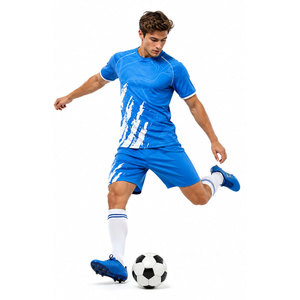 Ensemble de maillots de football sublimés bleus personnalisés pour hommes, uniformes athlétiques à manches courtes anti-transpiration, kits de football toutes saisons - Product Image 5