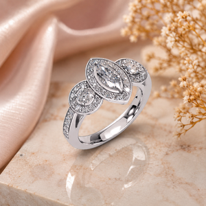 Anillo de Compromiso de Diamantes con Corte Marquesa Certificado por IGI para Mujer, Oro Blanco, Estilo Romántico, Aniversario de Bodas, Oro de 10K, 14K, 18K, Plata 925 - Product Image 1