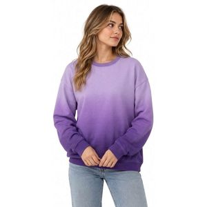 Sweat-shirts pour femmes à manches longues, dégradé violet bicolore, en molleton de coton épais brossé, teinture par immersion, durables - Product Image 2