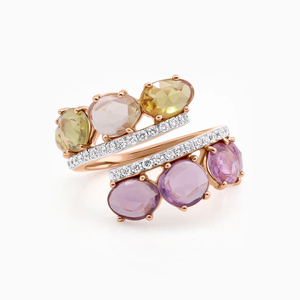 Bague en or rose plaqué avec pierres précieuses améthyste et diamant, bijoux de luxe pour femme, à porter au quotidien - Product Image 1