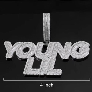 Collar con Colgante de Letra YOUNG LIL, Chapado en Rodio, con Moissanita y Circonitas, Estilo Hip Hop, para Hombre - Product Image 5